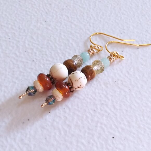 Handmade: Stack Earrings! Beaded Semi-Precious Stones ~ Each Pair is different! - Picture 2 of 7